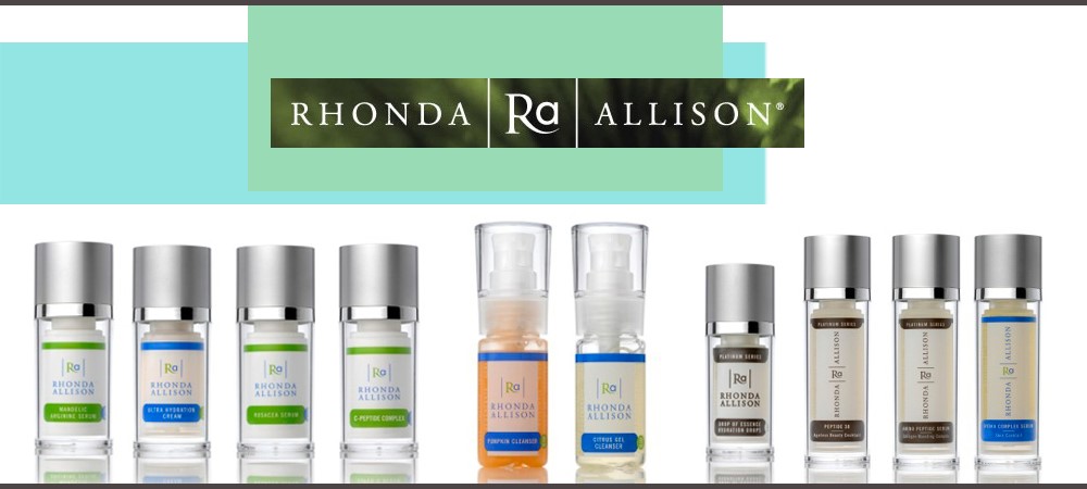 Bottles of serum and lotion "Rhonda Allison RA".