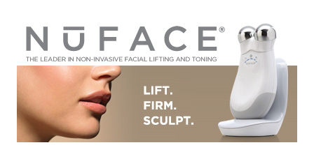 woman face seen from nose down and the text "NuFace lift firm sculpt".