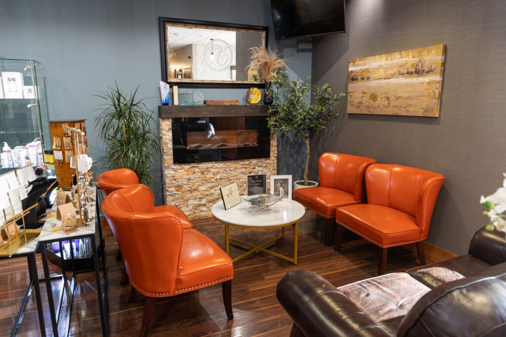 The Xanadu waiting room before a treatment for ATTIVA skin tightening in Fort Collins.